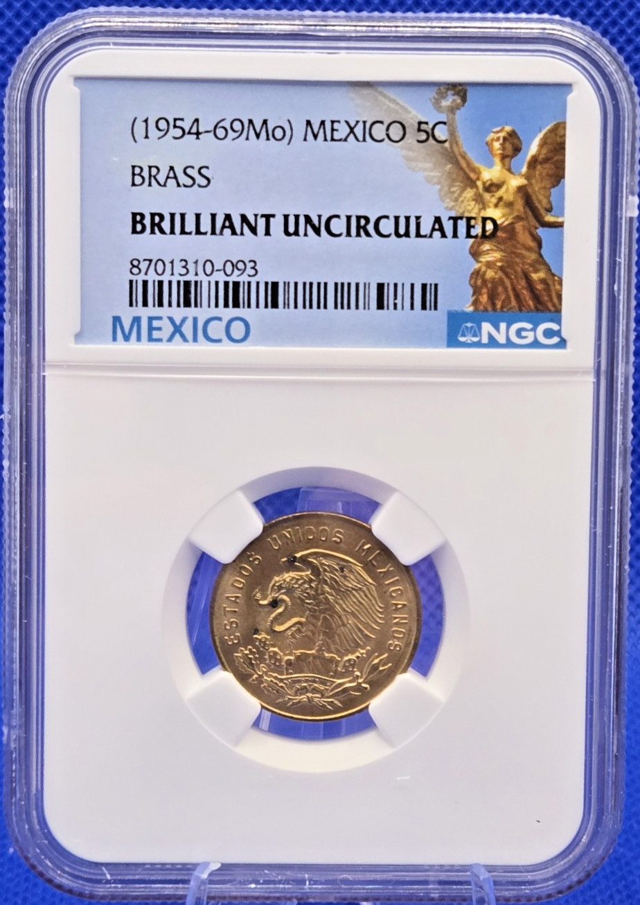 1965 Mexico 5c Brass Cinco Centavos ~NCG Mexico Series- Brilliant UNC #245