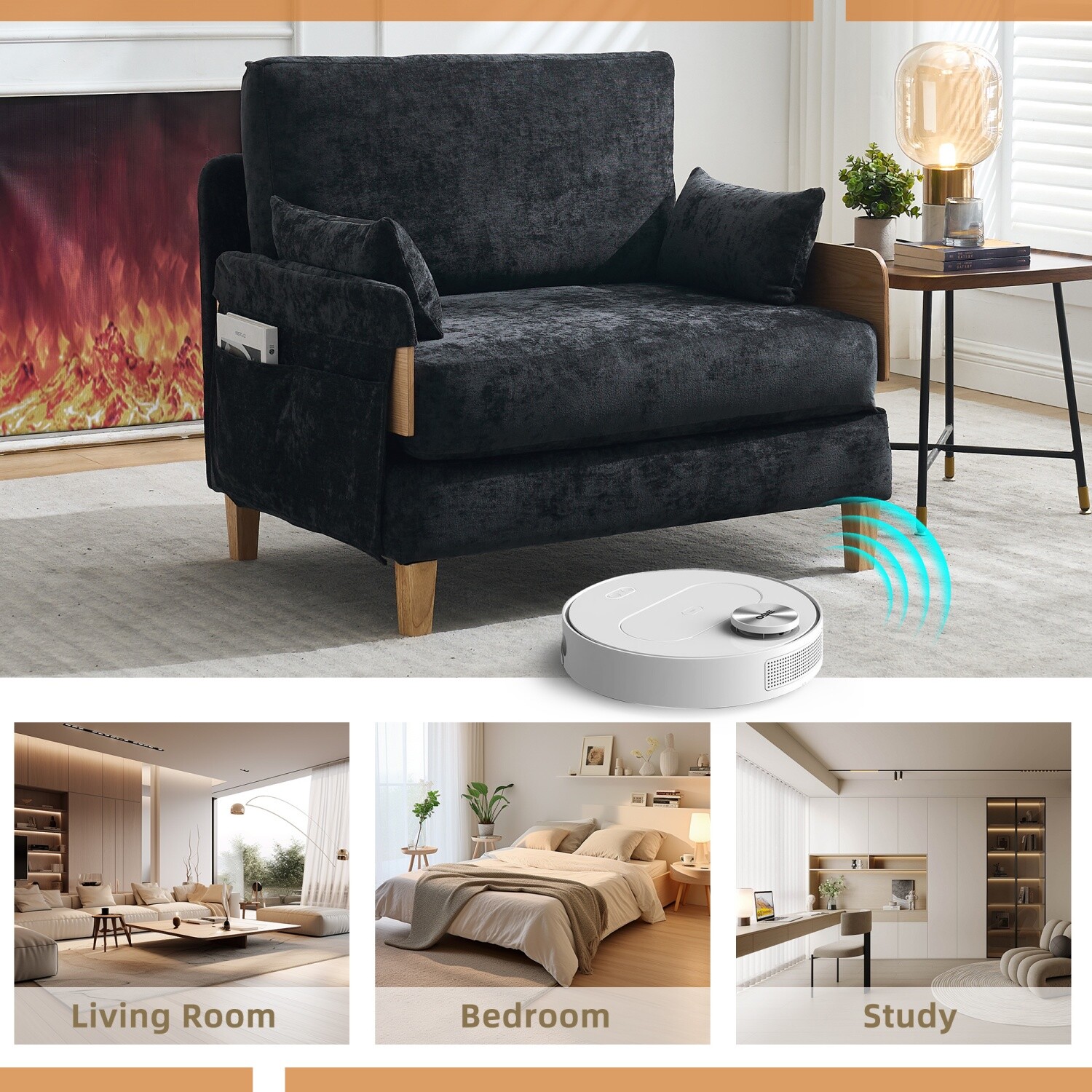 Convertible Sleeper Sofa Bed Multi-Functional Folding Recliner Chair w/ Pillows