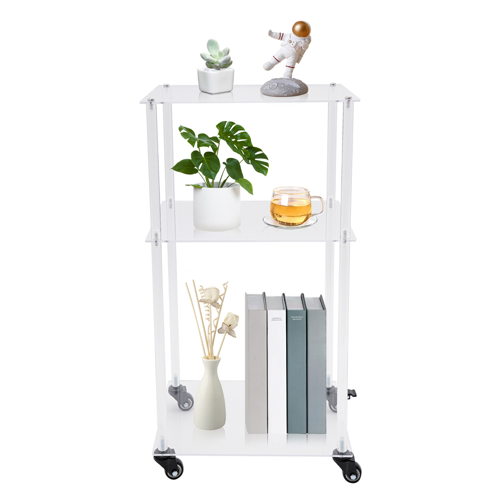 Acrylic Printer Stand 3-Tier Multifunctional Rolling Printer Table on Wheels