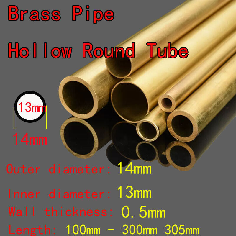 1pcs OD 14mm ID 13mm Brass Pipe Hollow Round Tube 100mm-305mm Length 0.5mm Thick