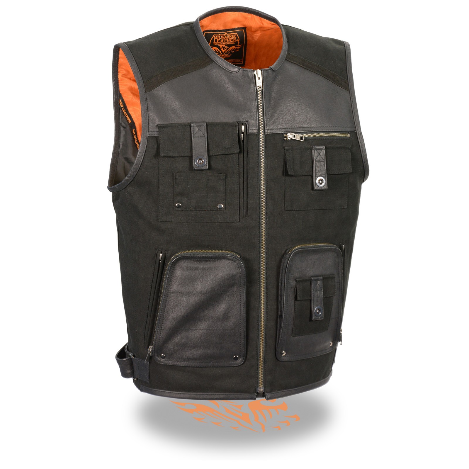 Milwaukee Leather 3310 Men's 'Super Utility' Black Leather and Canvas Vest