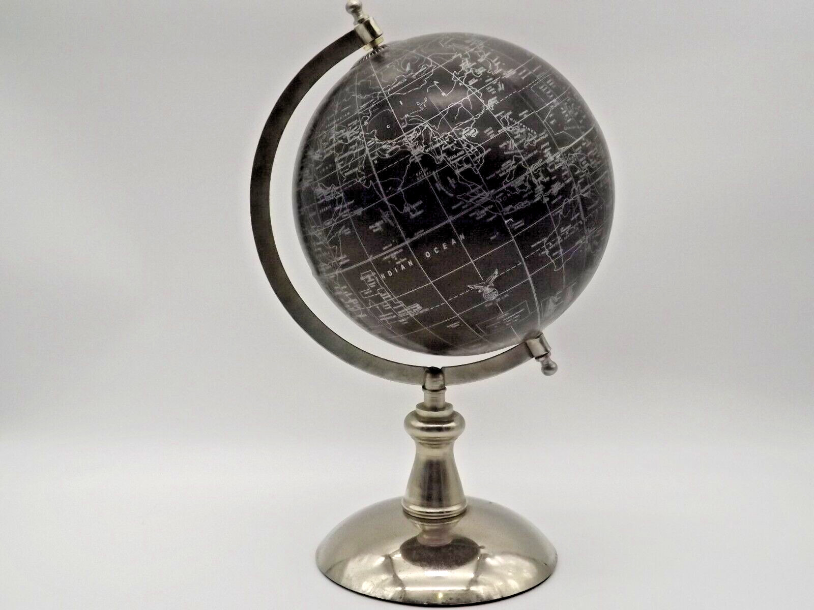 Mini Desktop World Globe Rotating 14"x8" w/7" Globe Chrome Base Black/Sliver Map