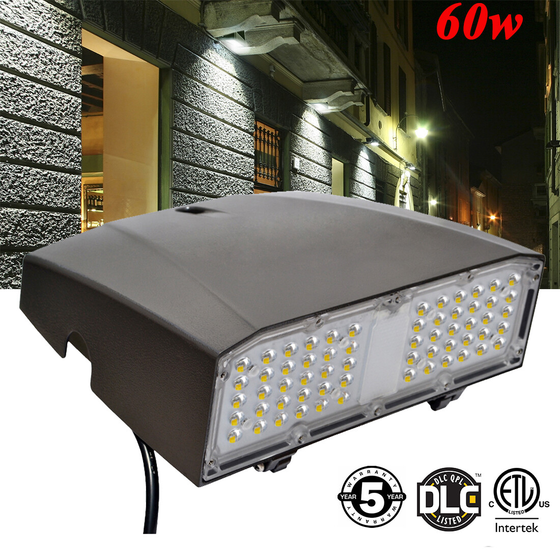 60w LED Wall Pack Light Outdoor Commercial Security Area Light Waterproof 5000K