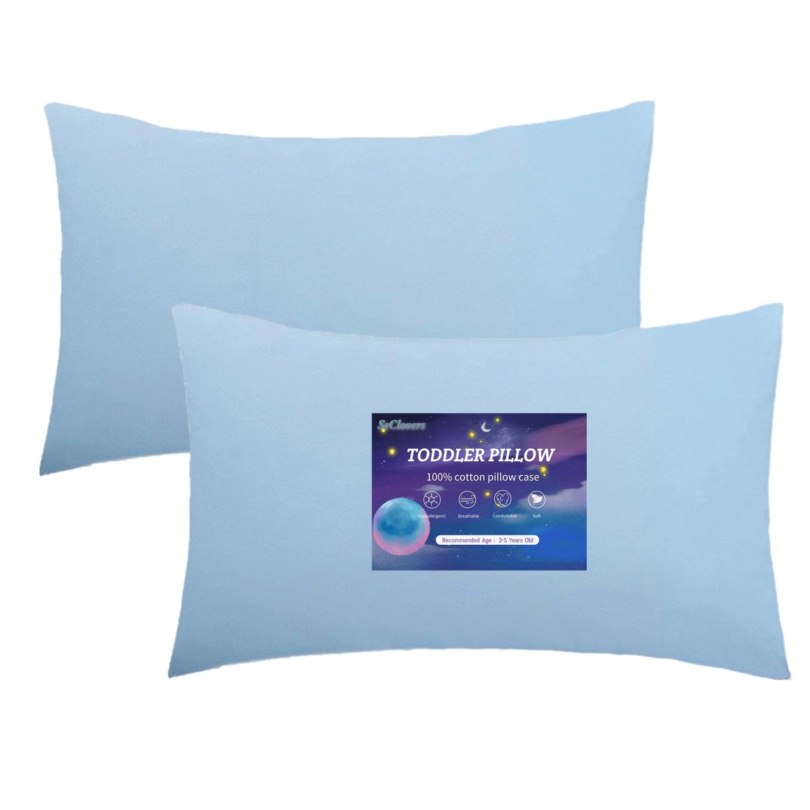 2 Pack Premium Toddler Solid Pillowcase - Ultra Soft Cotton - Crib Pillow, Ki...