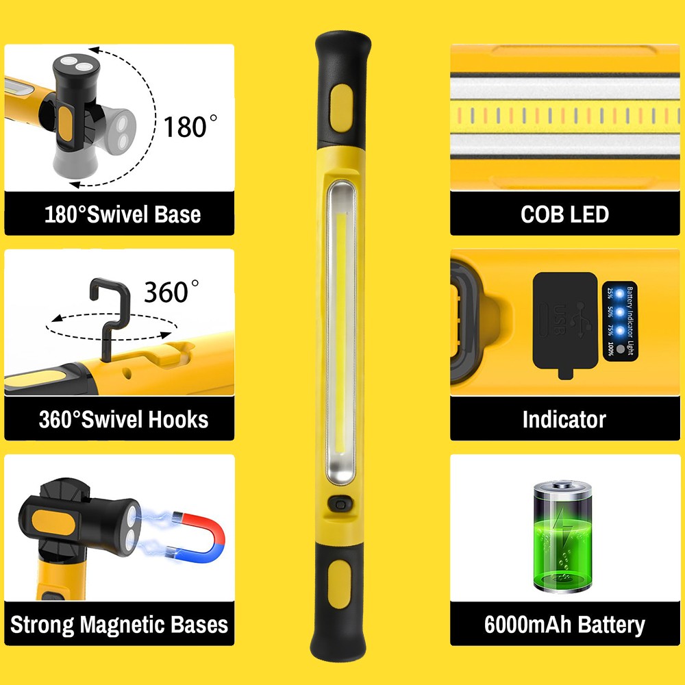 Under Hood Work Light Bar 2PACK LED Magnetic Light Bar with Hooks Rechargeable