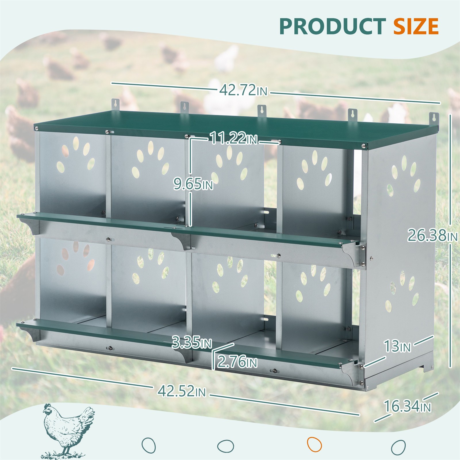 Metal Hens Box 8 Compartment Wall Mount Nesting Box for Chickens Laying Eggs