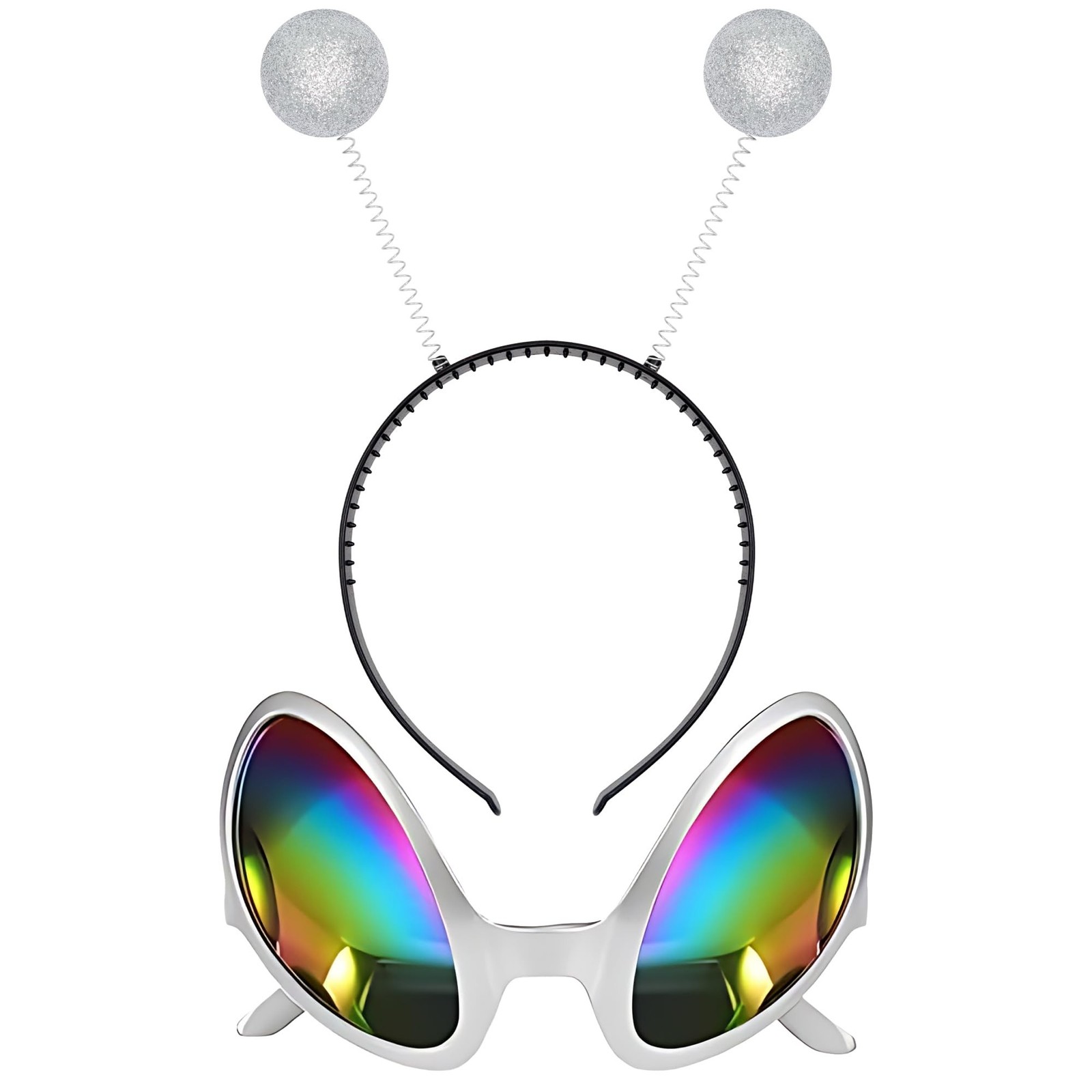 Cheerin Silver Alien Headband & Glasses – Adult Martian Antenna Costume Ac