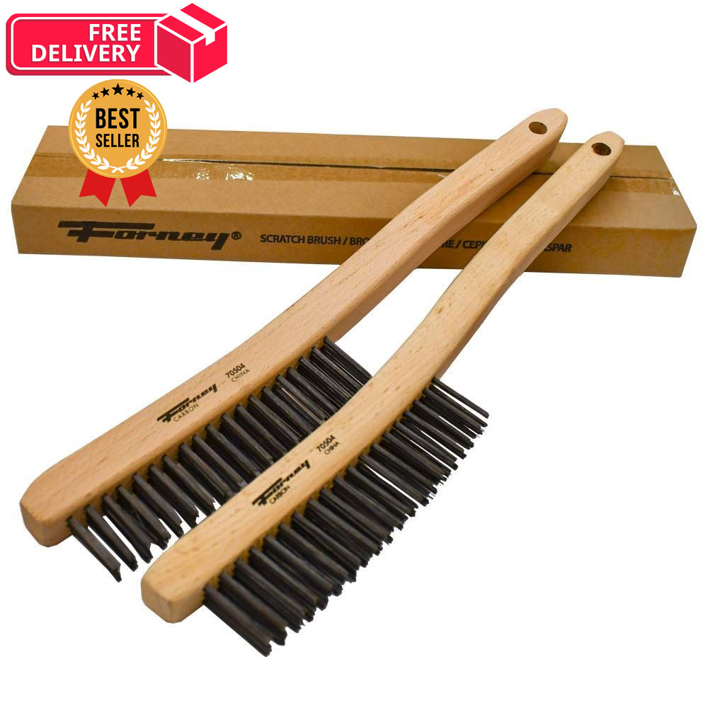 Forney 70504A 2-Pack Carbon Steel Wire Brush's with Curved Wood Assorted