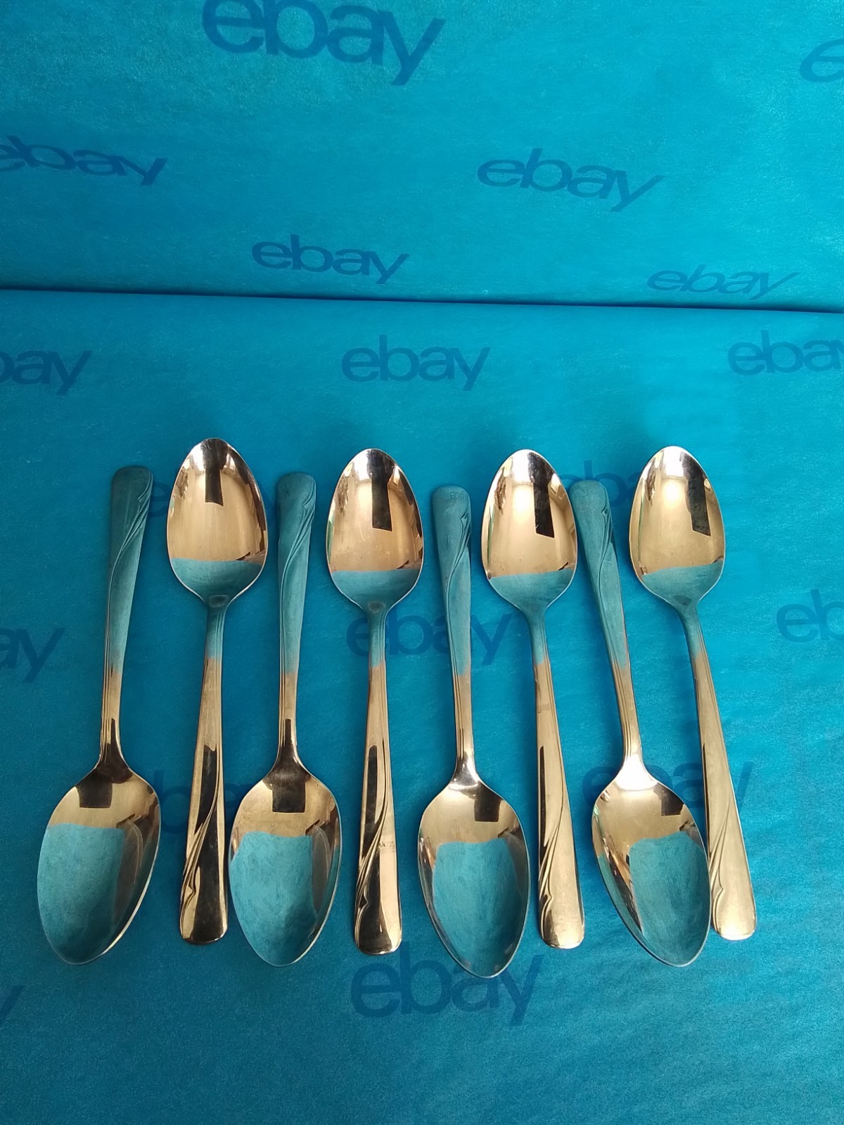 8 Oneida Oceanic Stainless Flatware Teaspoons, Glossy, Vintage, VGUC