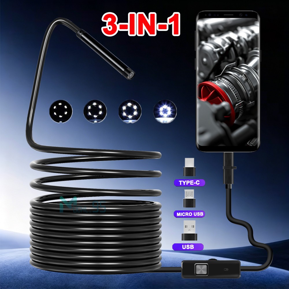 5M Endoscope Camera with Light, 1920P HD Borescope Camera with 6 LED Lights NEW