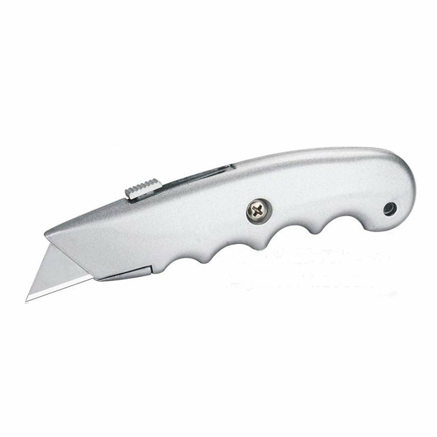 5.5" Heavy Duty Metal Retractable Utility Knife Box Cutter Silver w/ 10 Blades