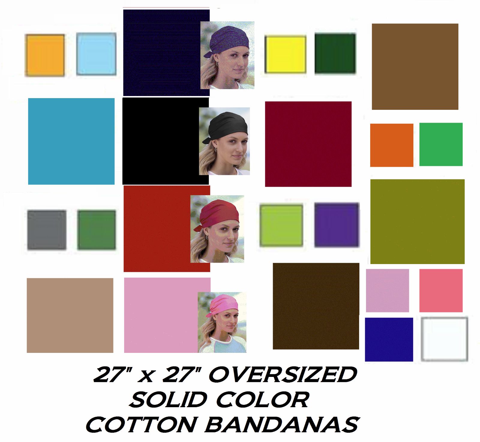27" SOLID COLOR BANDANA OVERSIZED XL SUPER BIG SIZE COTTON Head Bandanna Scarf