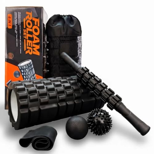Aucuu 6 in 1 Foam Roller Set Includes Hollow Core Massage Roller, Yoga Black