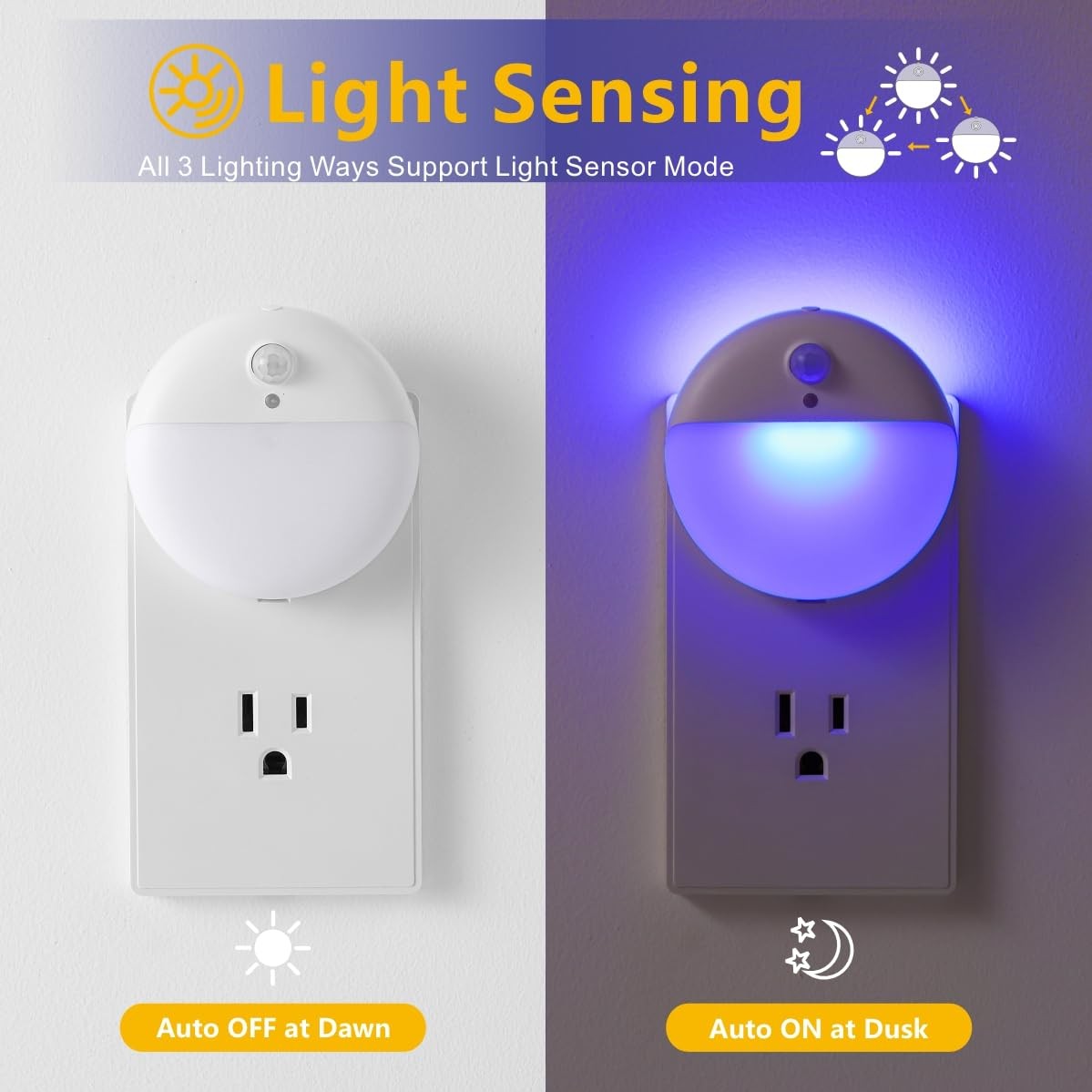 2 Pack Plug in Night Light, Dusk to Dawn, 3 Lighting Ways, Stepless Dimming, ...