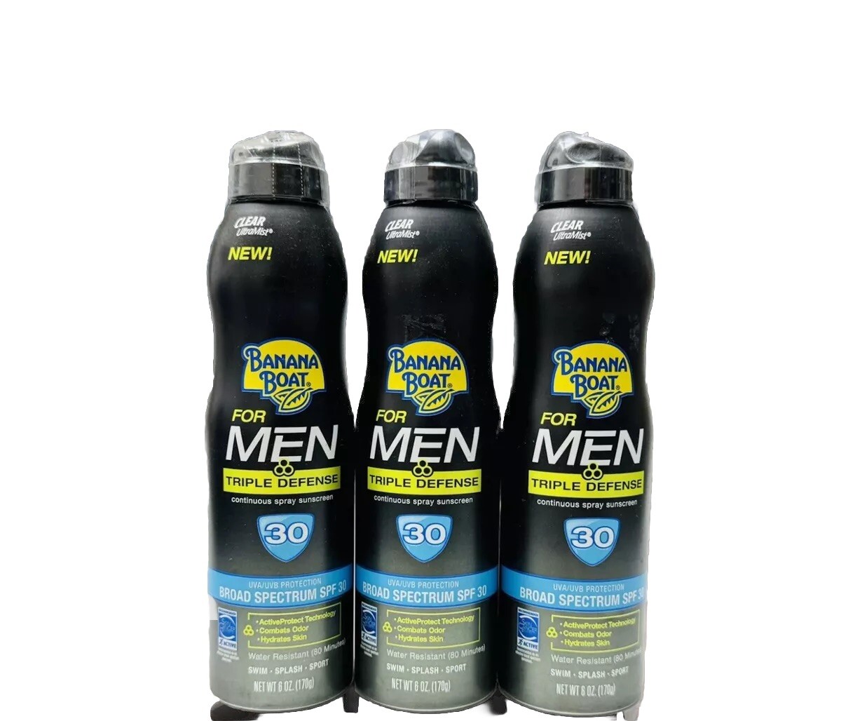 3 banana boat for men spf 30 triple defense 6oz ea scuff/dented exterior