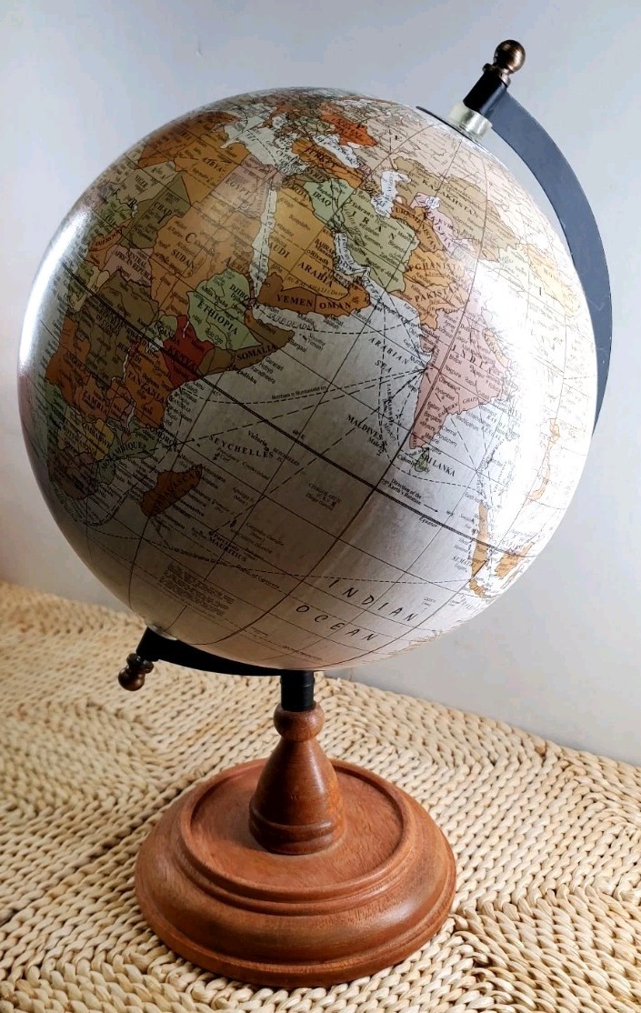 13" Mango Wood World Globe w/ Wood Base