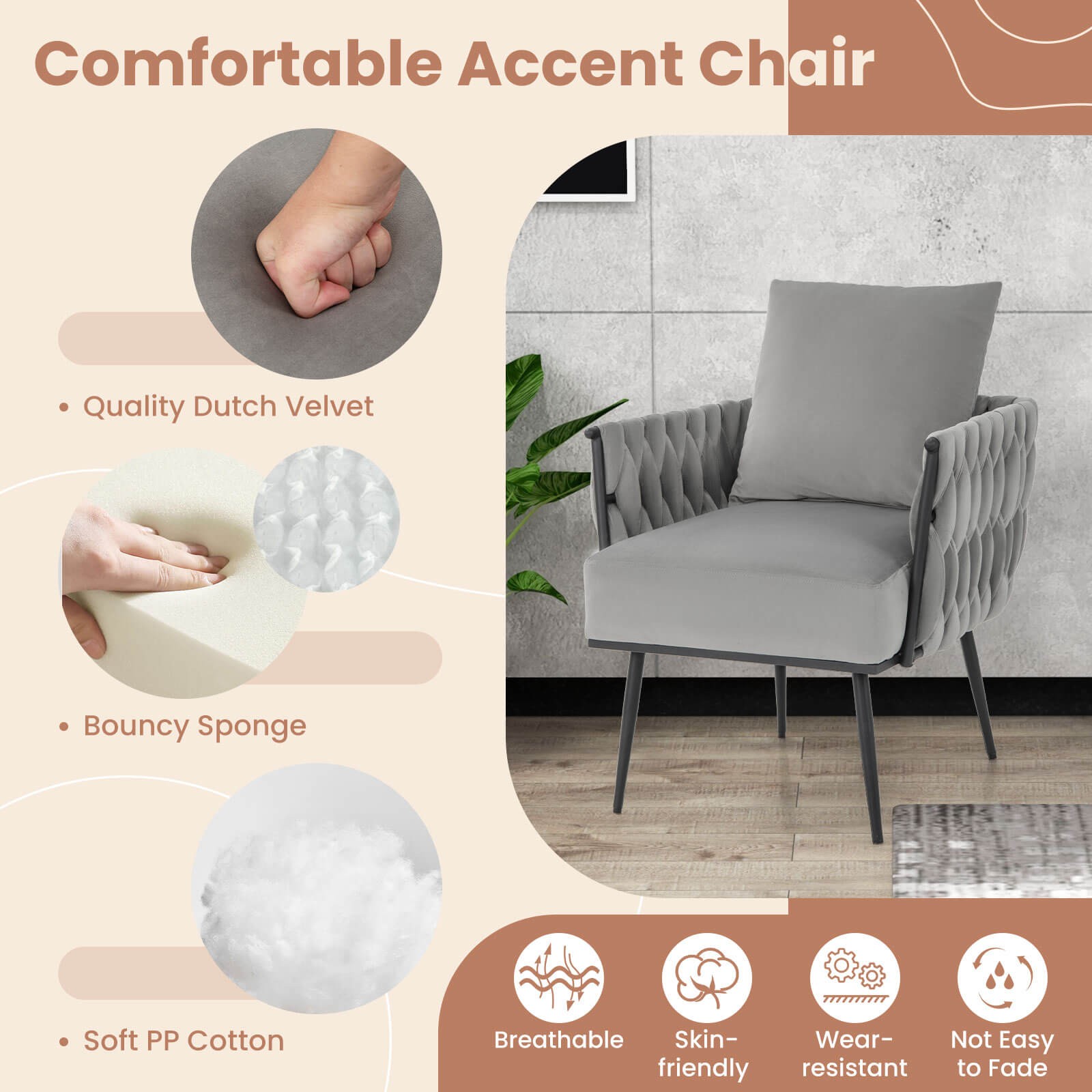 Modern Dutch Velvet Accent Chair and Ottoman Set Single Leisure Sofa Chair