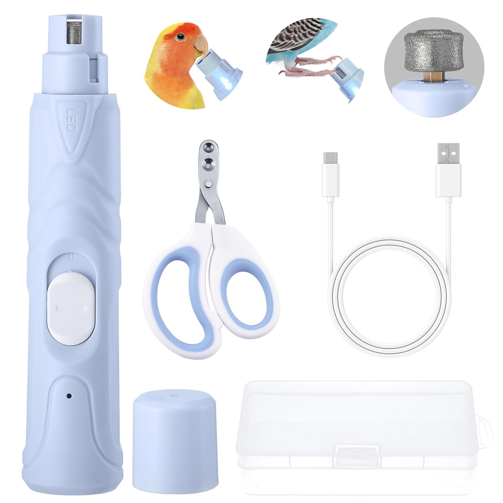 Bird Nail Grinder,Bird Beak Grinder,Silenced Bird Nail File with LED Lamp,Sui...