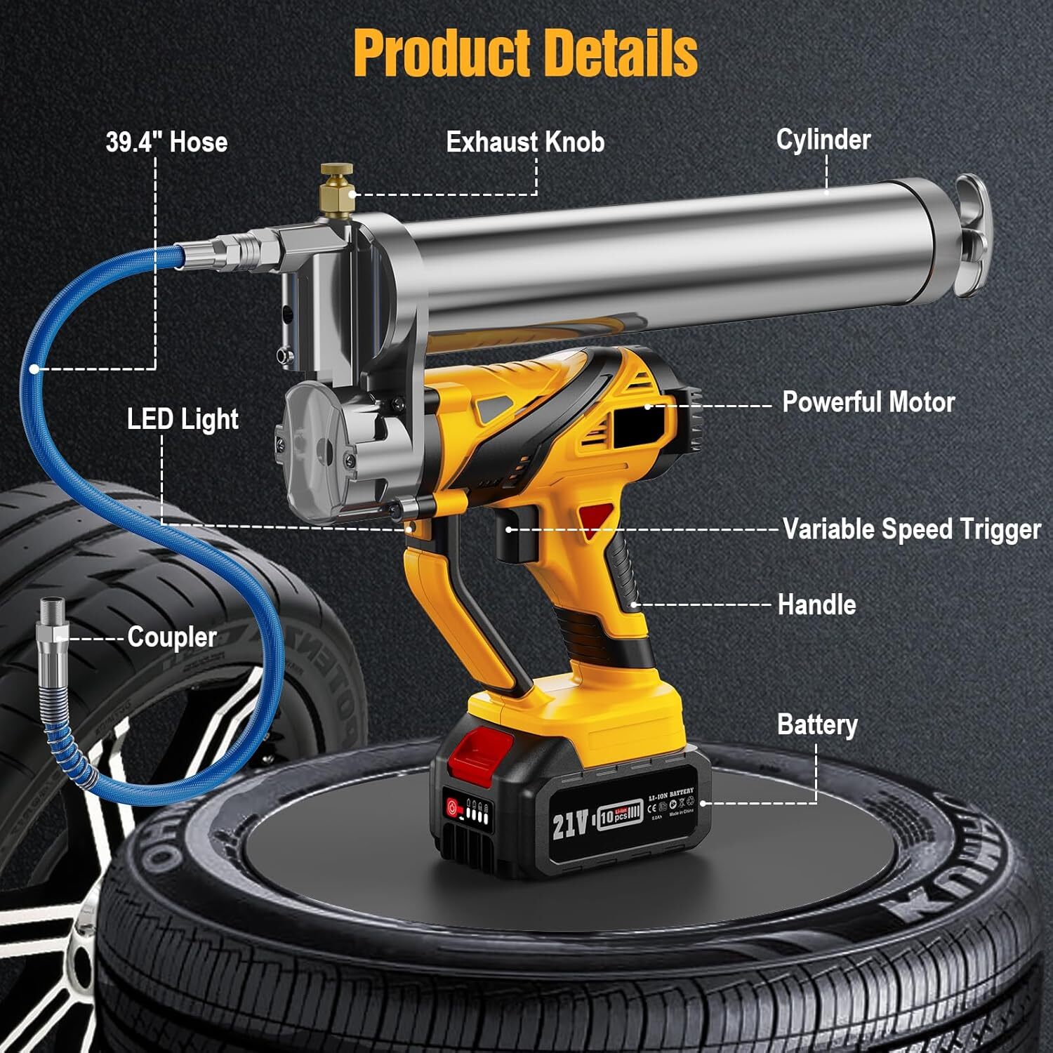 TaskStar Electric Cordless Grease Gun 12,000 PSI - 2*4000mAh Battery 6 oz/min