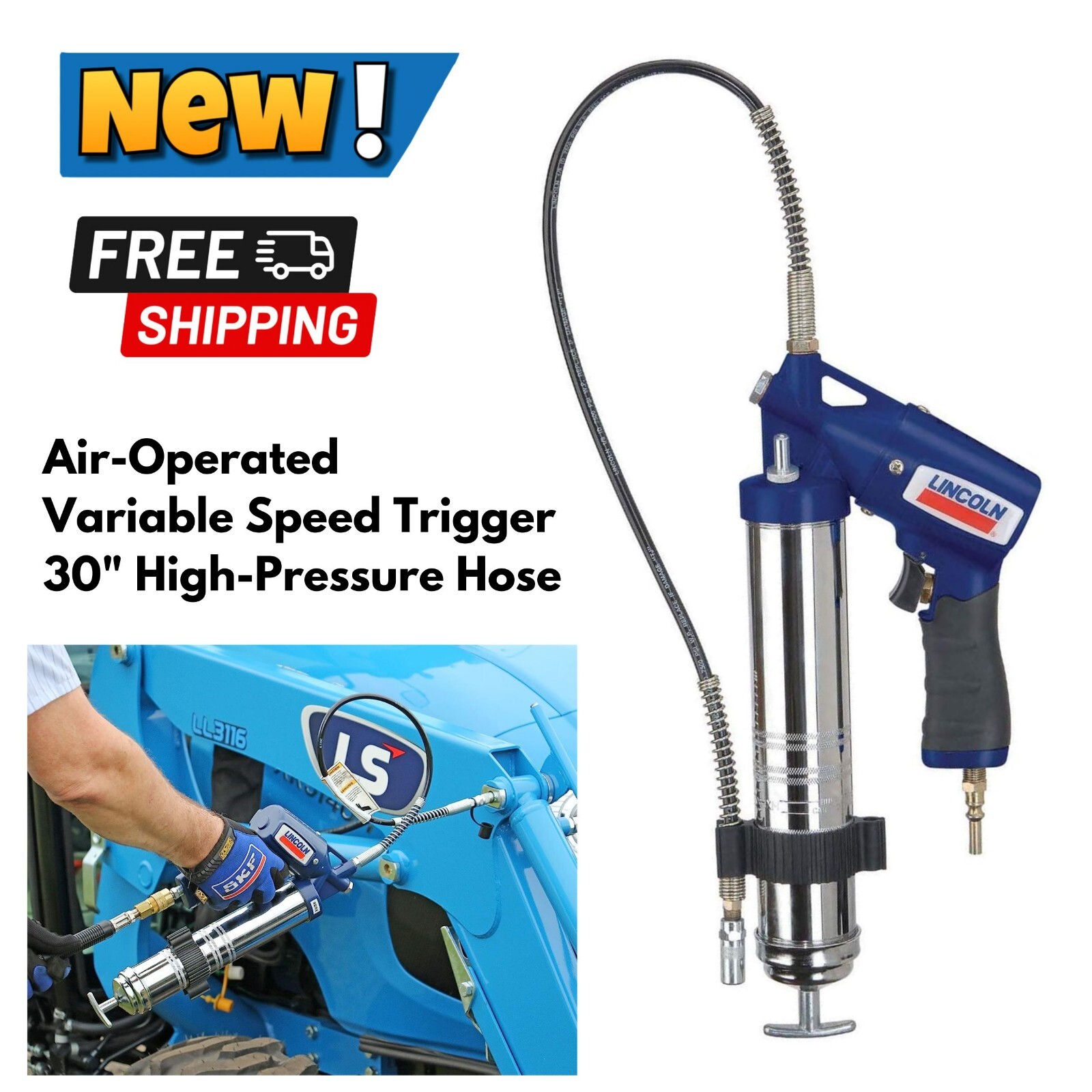 Heavy Duty Air Operated Grease Gun Variable Speed for Lubing RV Trailer Tractor