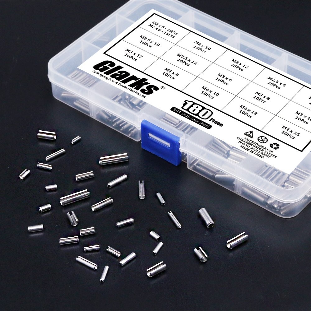 Glarks 180Pcs M2 M2.5 M3 M4 Slotted Spring Pin Assortment Kit, Split Spring...
