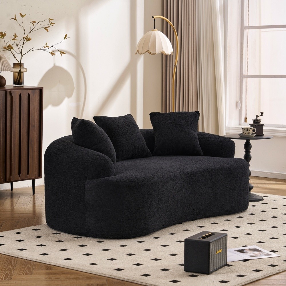 Small Loveseat Sofa 65\" L for Small Spaces w/ Chenille & Compressed Foam