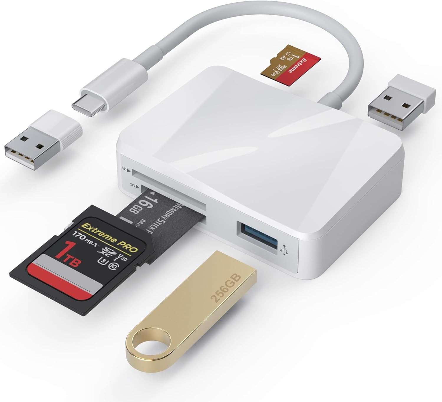 5 in 1 USB C SD Card Reader Dual USB Adapter for iPhone iPad MacBook Android