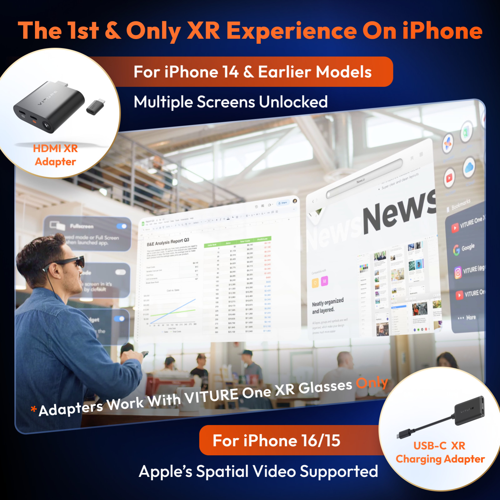 VITURE HDMI XR Adapter for iPhone 14 & Earlier Models, Enabling MultiScreen