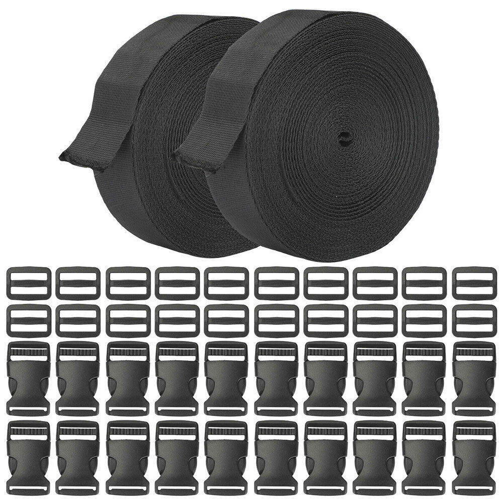 (2PC)1" 11-Yards Nylon Heavy Webbing Strap 20X Slide Release 20X Plastic Buckle