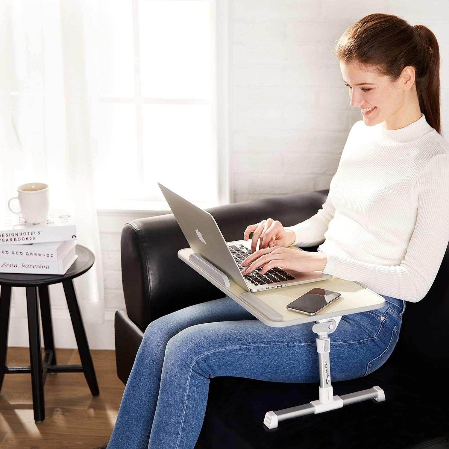 Amazon Basics Adjustable Tray Table Lap Desk Fits up to 17-Inch Laptop, Medium,