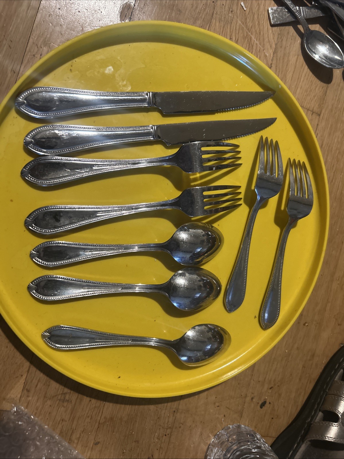 9 Pc Reed & Barton Whitley Classic Bead Stainless Mixed Flatware