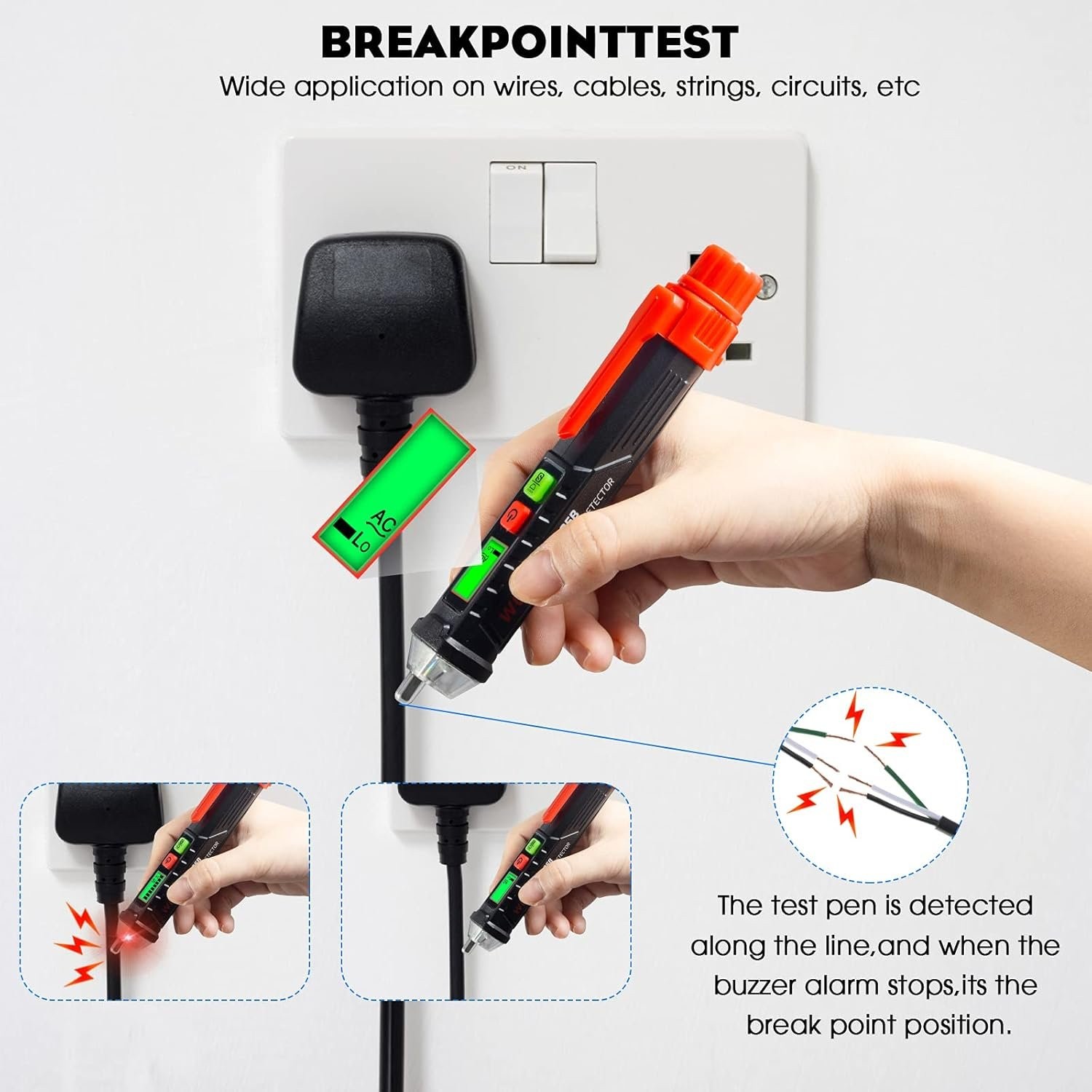 AC Voltage Tester with Smart Alerts and Built-In Flashlight for Easy Detection