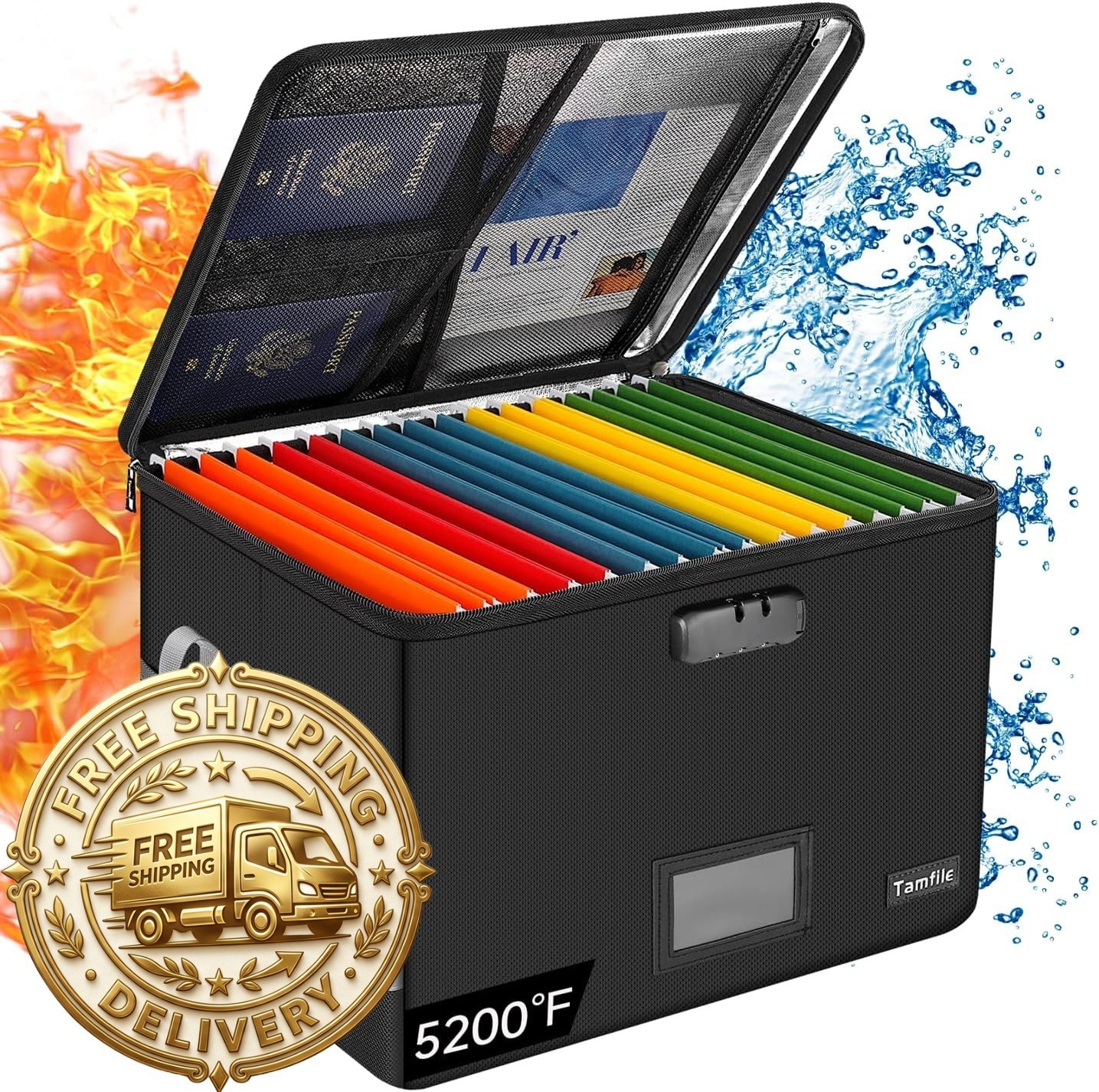 Tamfile Large File Box with lock, 5200°F Fireproof File Box for Documents   fire