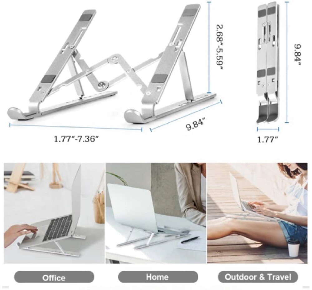 Adjustable Aluminum Laptop Stand - Portable Desk Riser, Ergonomic Laptop Holder