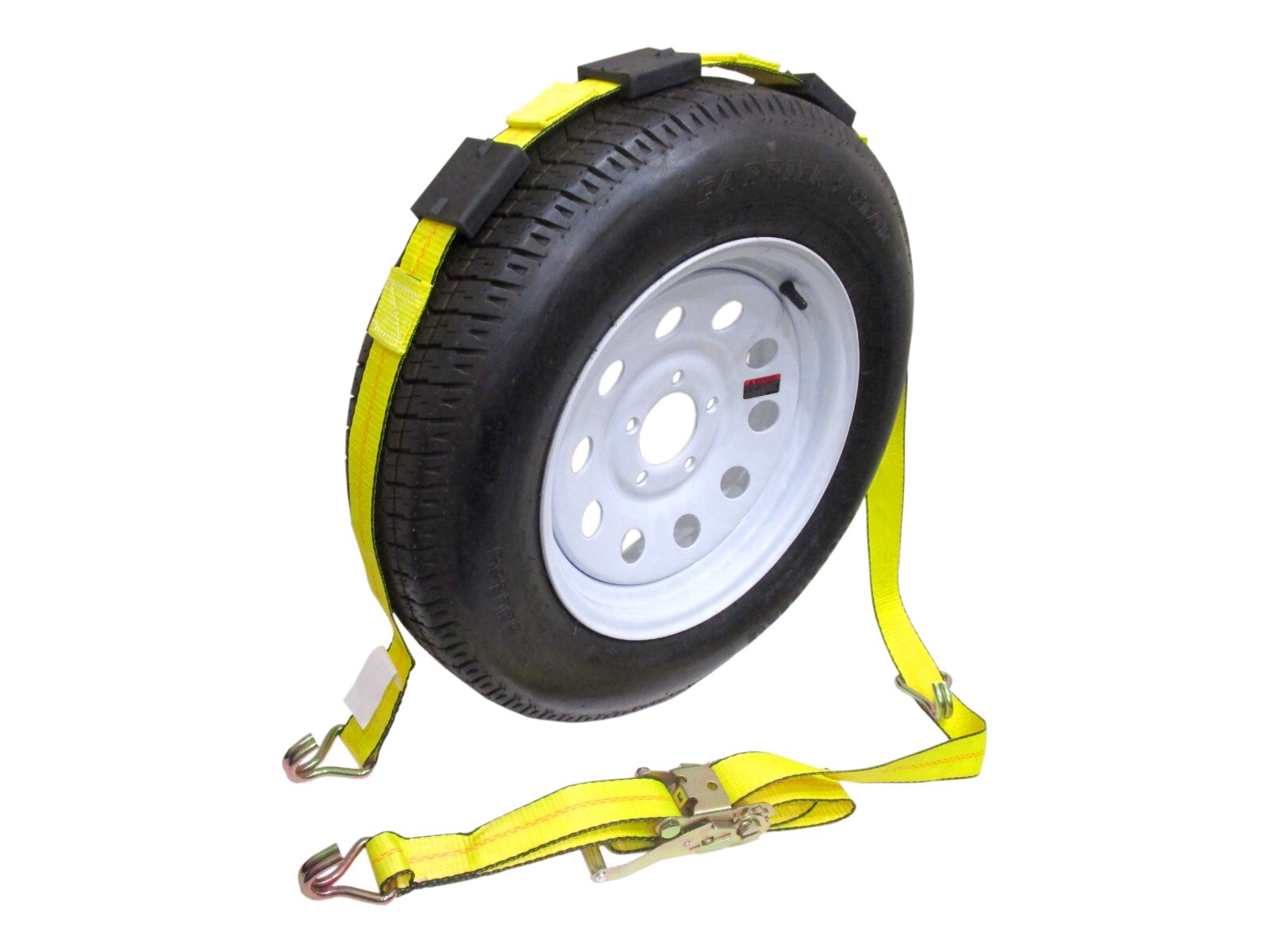 2" x 10 Over The Wheel Tire Strap with Finger J Hook Rubber Cleat Ratchet