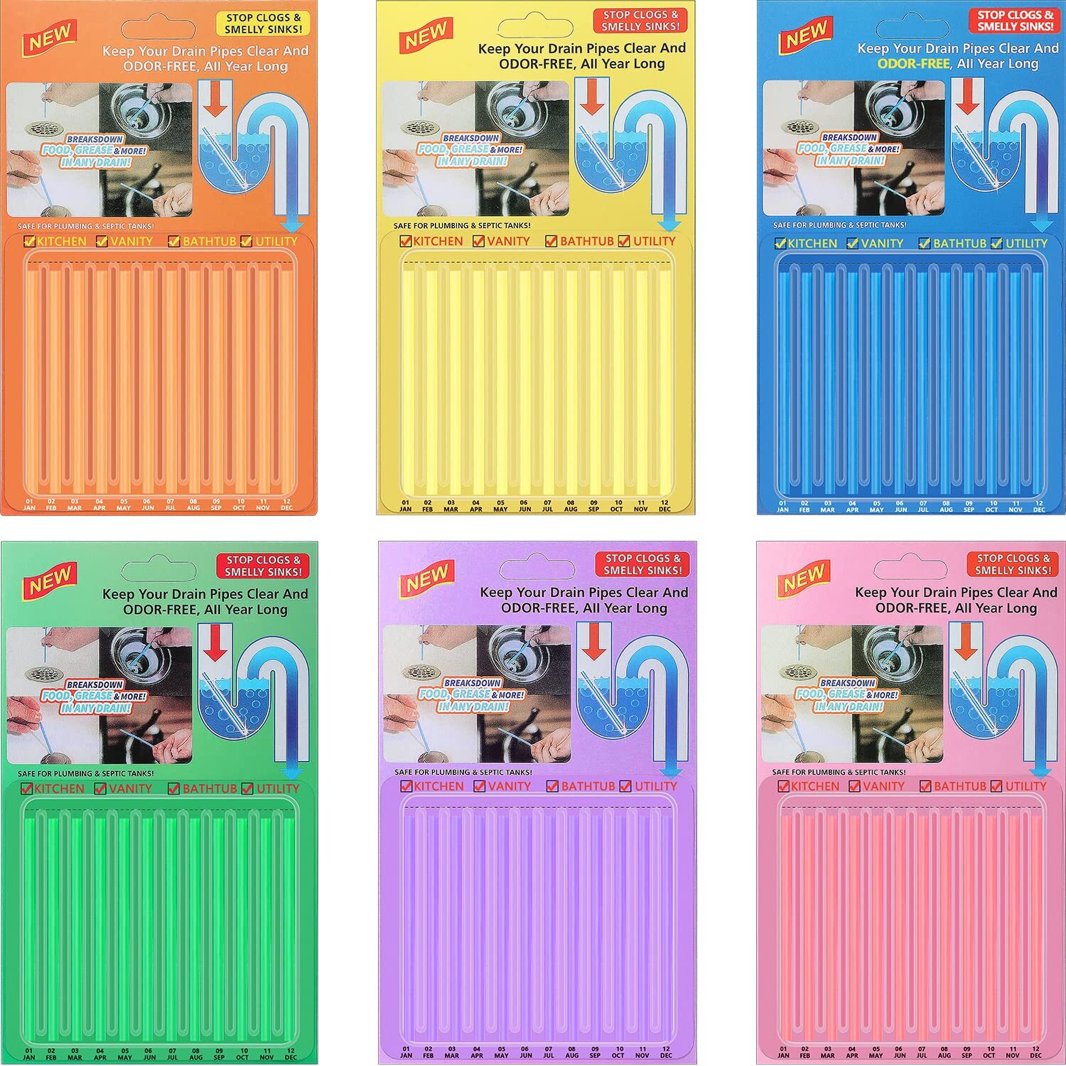 72pcs Drain Sticks Drain Cleaner Sticks Drain Sink Deodorizer Sticks