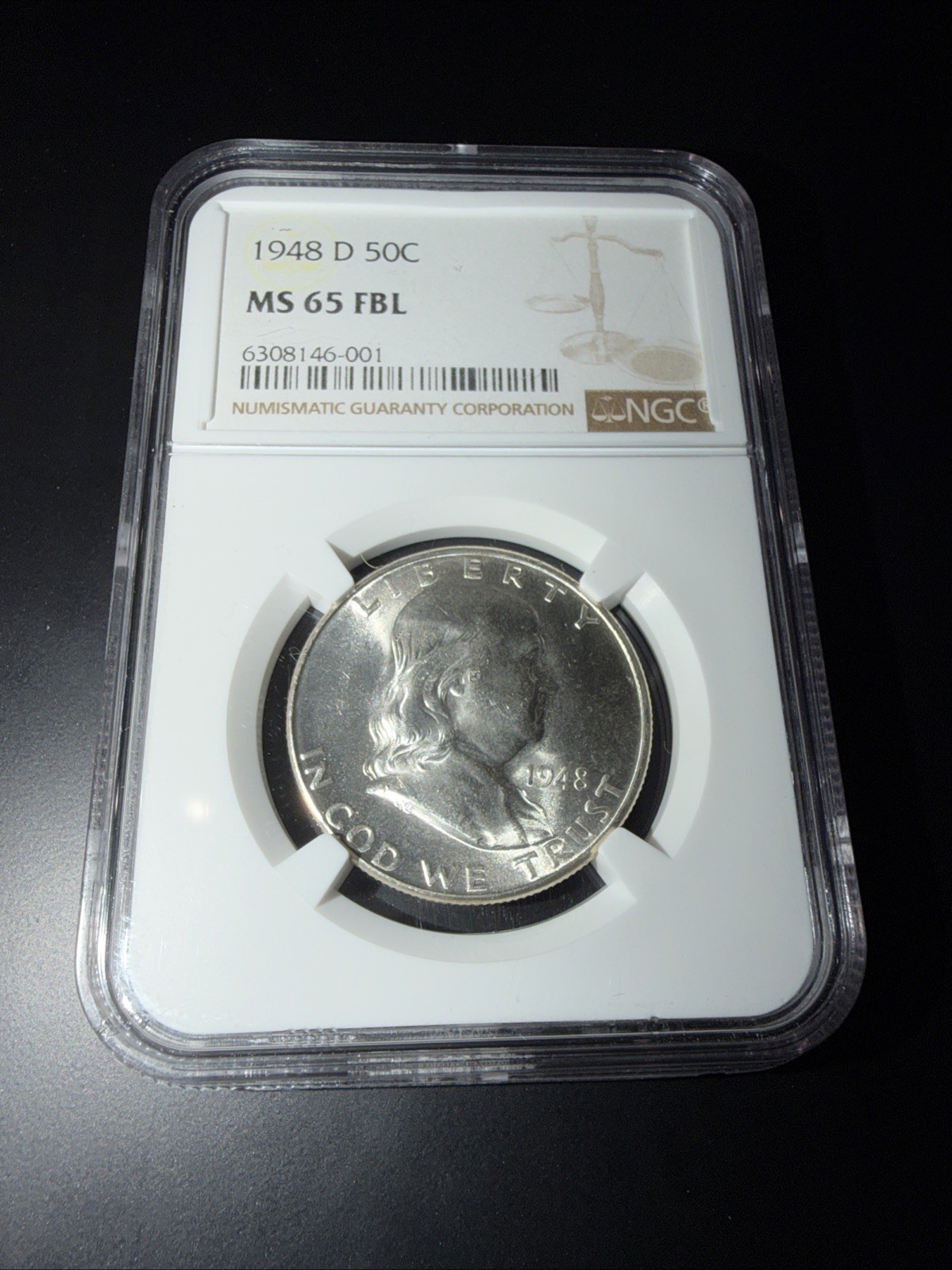1948-D Franklin Half Dollar Silver NGC MS 65 FBL