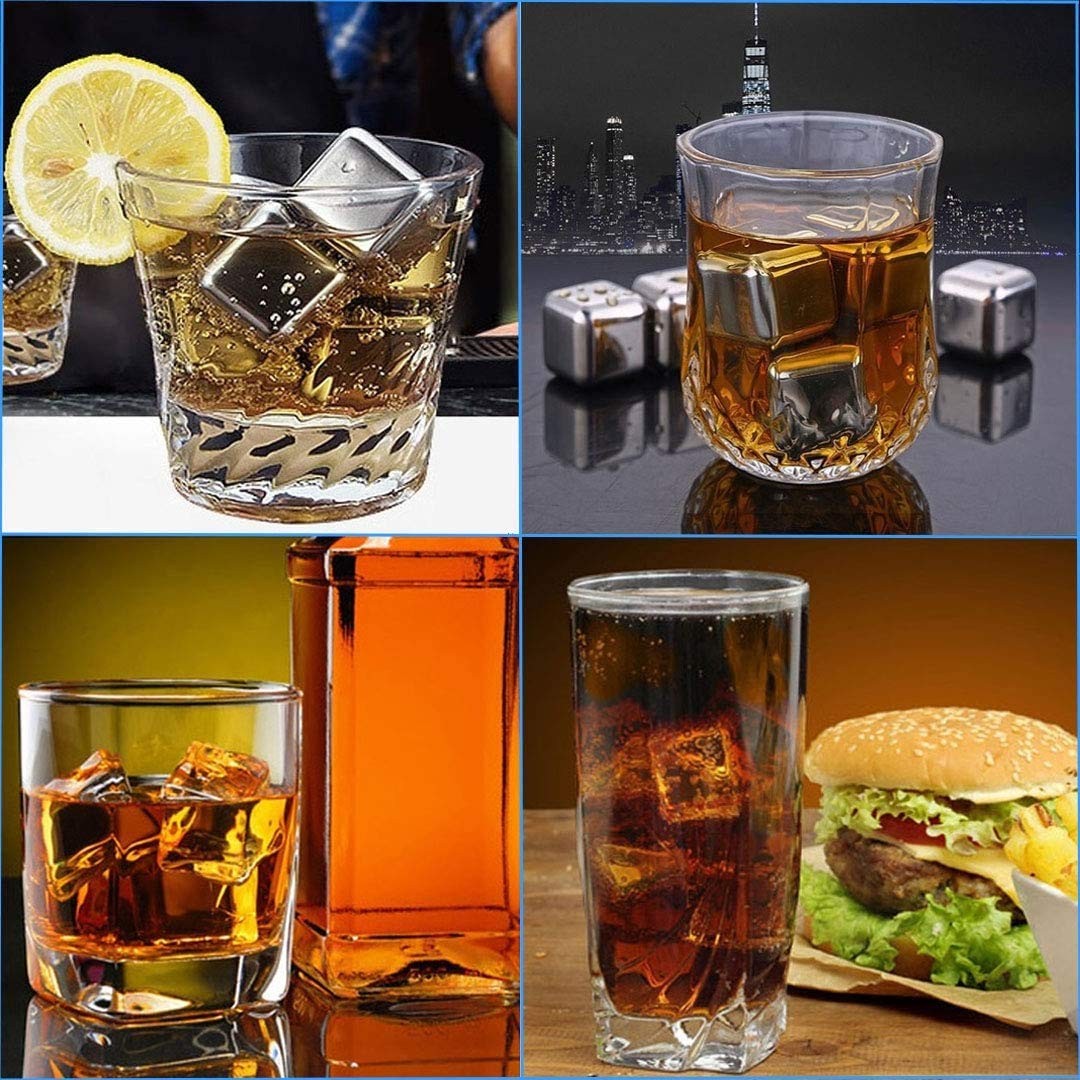 MEICHU Whiskey Stones 8 Pack, Metal Reusable Ice 1.02 Inch, Silver Set of 8