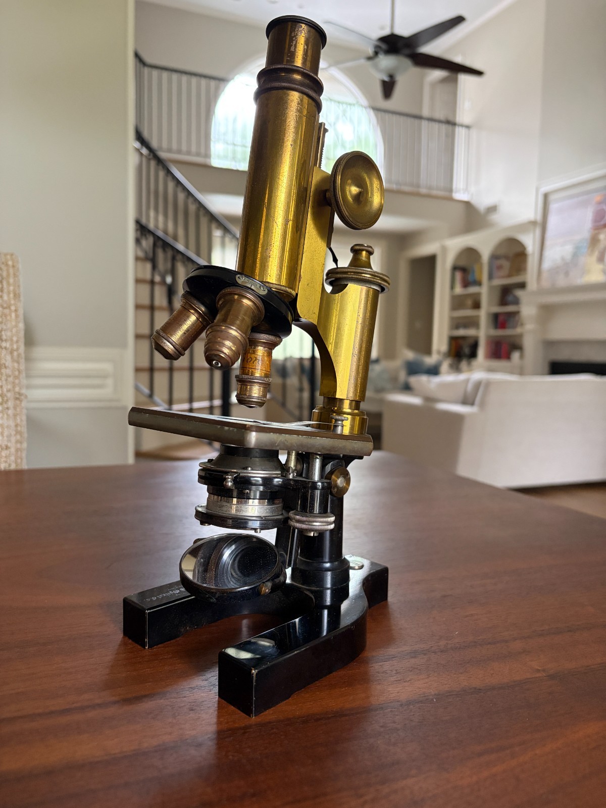 Antique Bausch & Lomb Brass Microscope Rochester NY w/ Cabinet & Optics