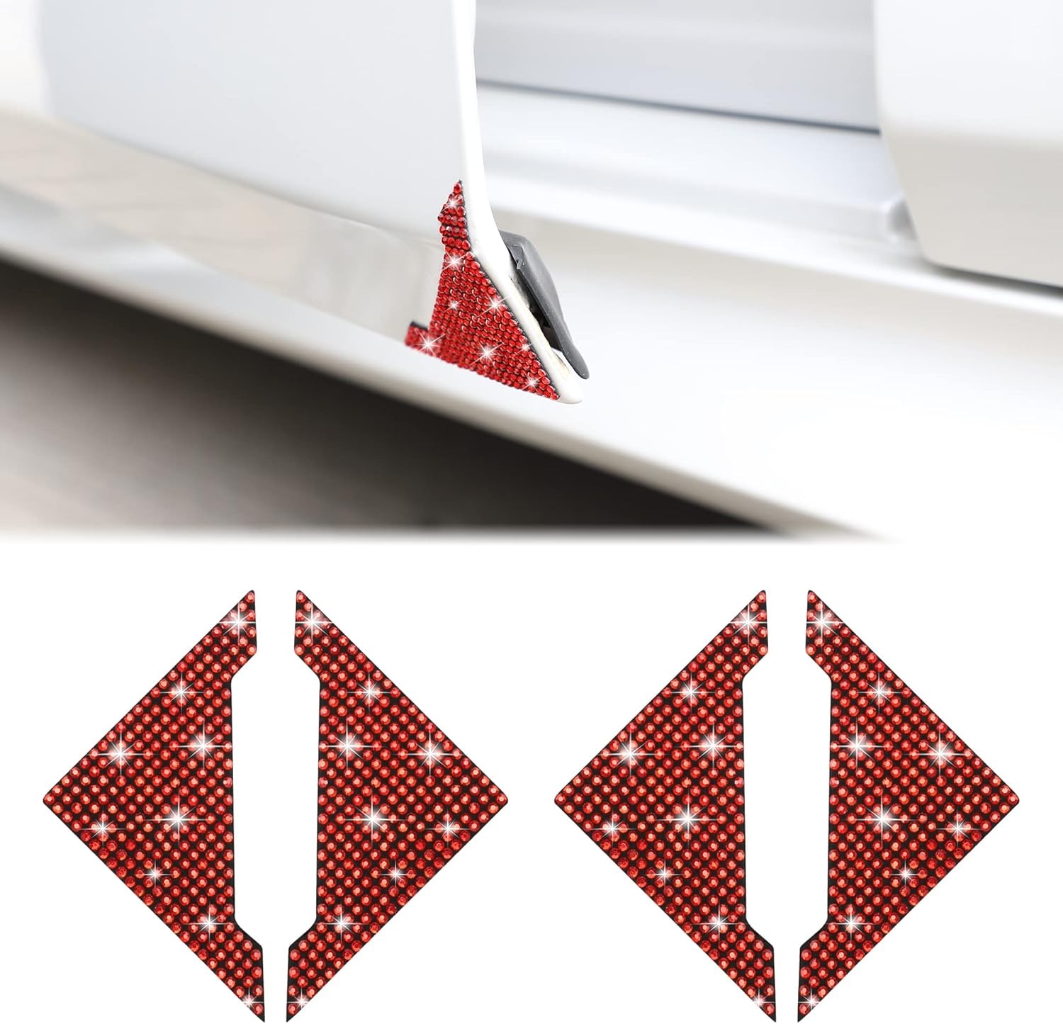 Car Door Corner Edge Guards 4pcs Bling Rhinestone Anti-Scratch Car Door Edge Red