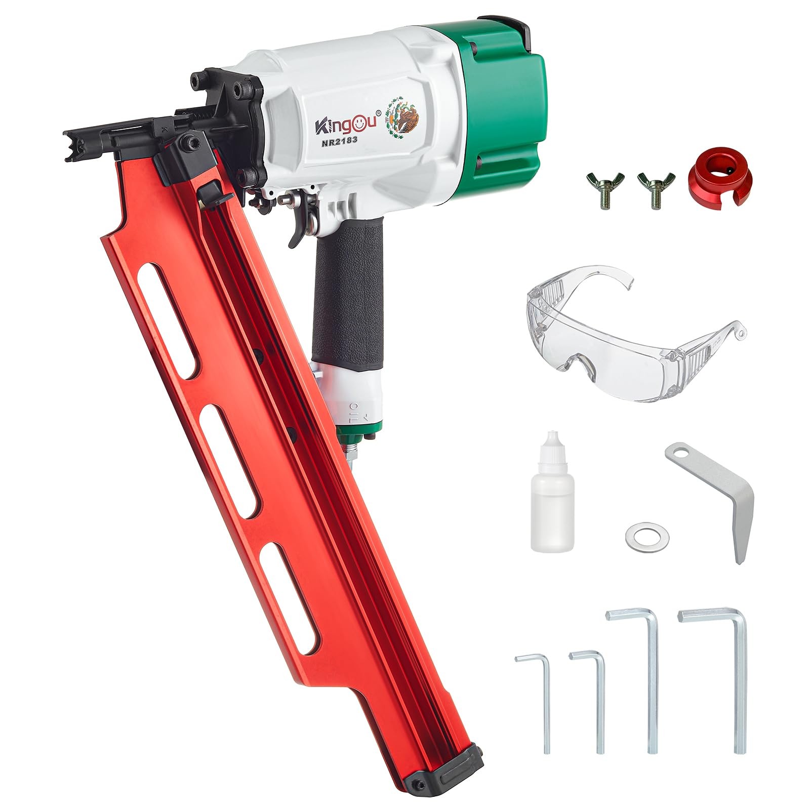 KingOu Mexican Style NR2183 21 Degree Aluminum Magazine Framing Nailer,...