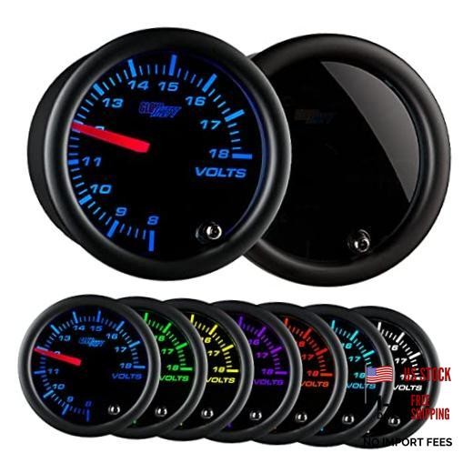 Tinted 7 Color Volt Voltmeter Gauge - Voltage Range 8-18 Volts - Includes