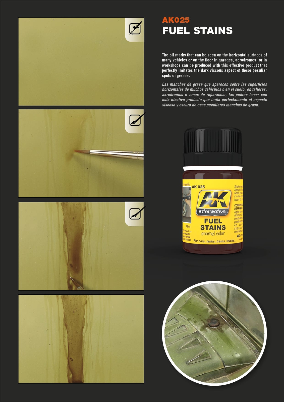 AK INTERACTIVE 025 Enamel Effect - FUEL STAINS 35ml