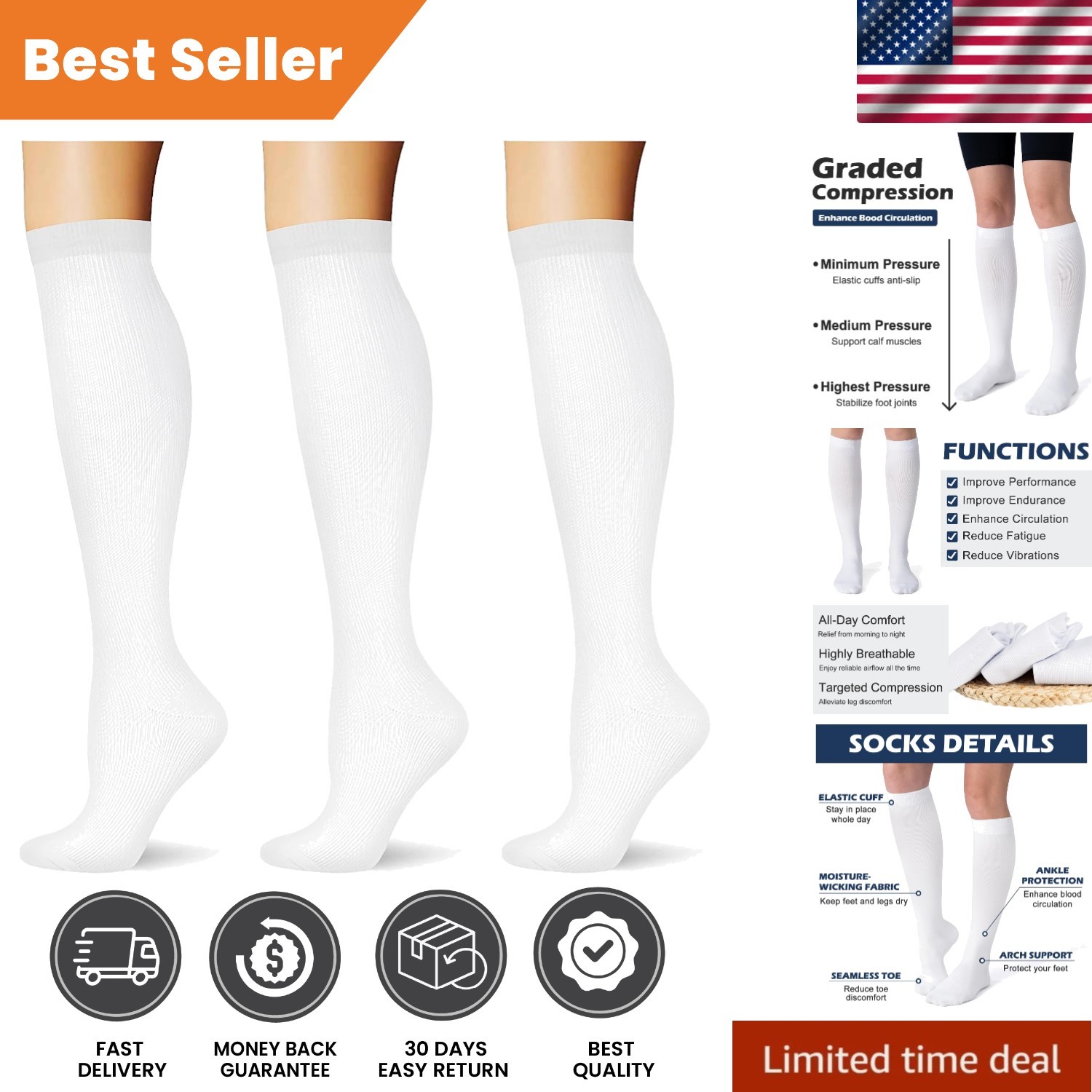 Enhanced Comfort 20-30 mmHg Compression Socks Ideal for Athletic and Daily Wear