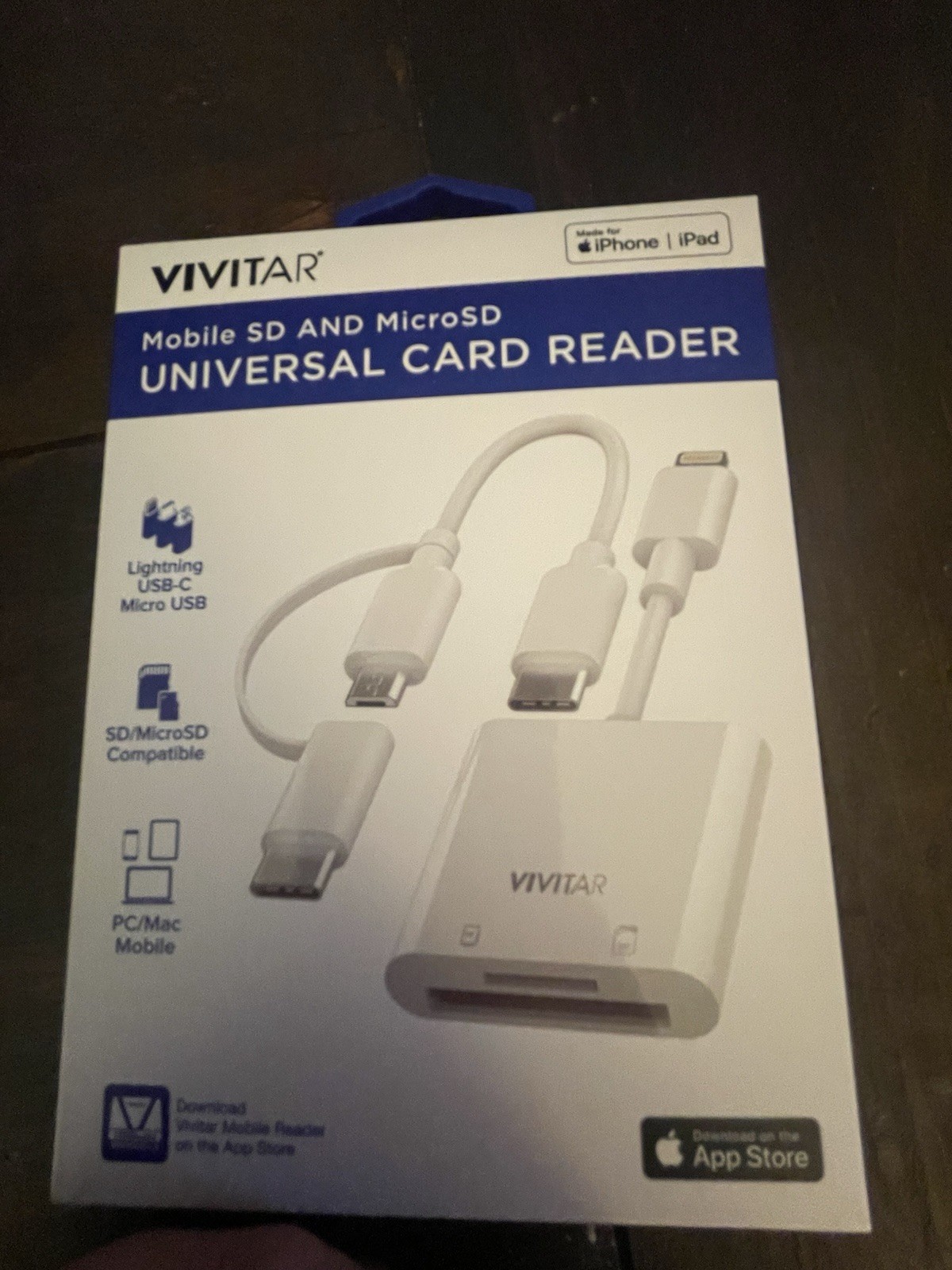Vivitar Apple/Android SD MicroSD Universal Card Reader Lightning USB-C Micro USB