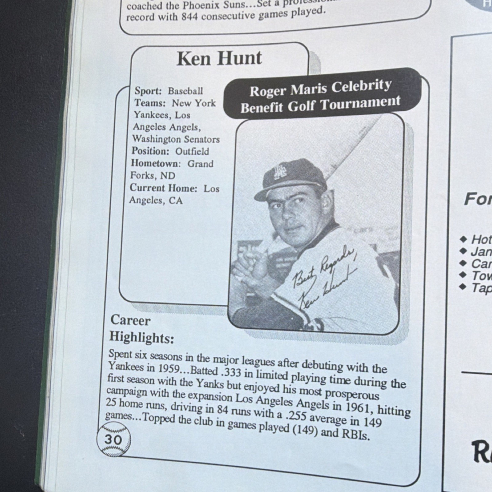 Roger Maris 1995 Celebrity Benefit Golf Tournament Autographed Program