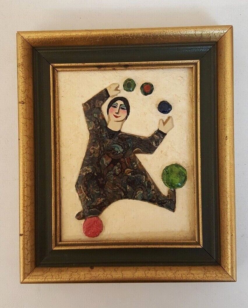 Vintage resin painting artwork framed juggler John Jack Freeman