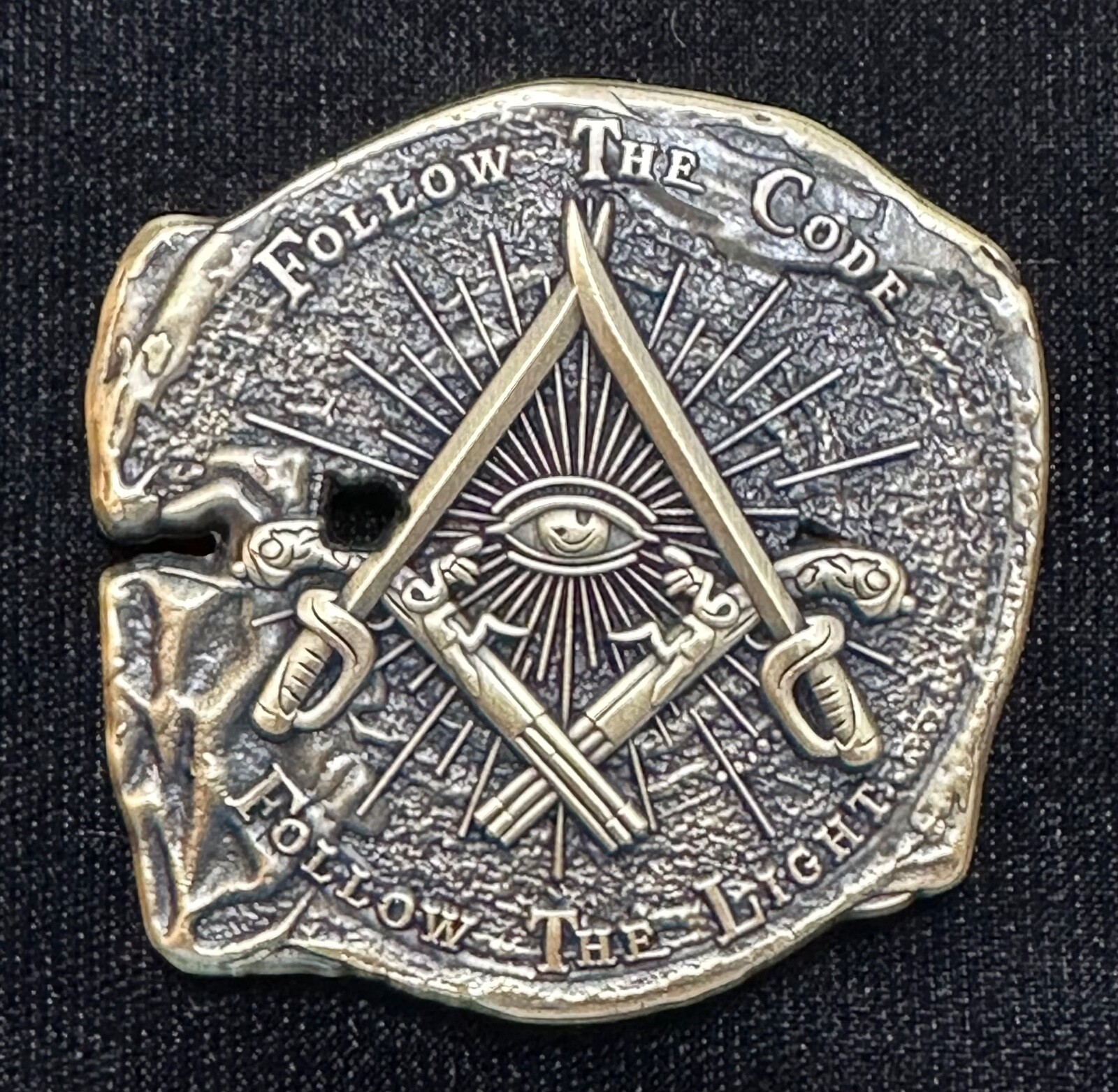 Doubloon Pirate Challenge coin with Freemason Masonic symbols, Antique Gold