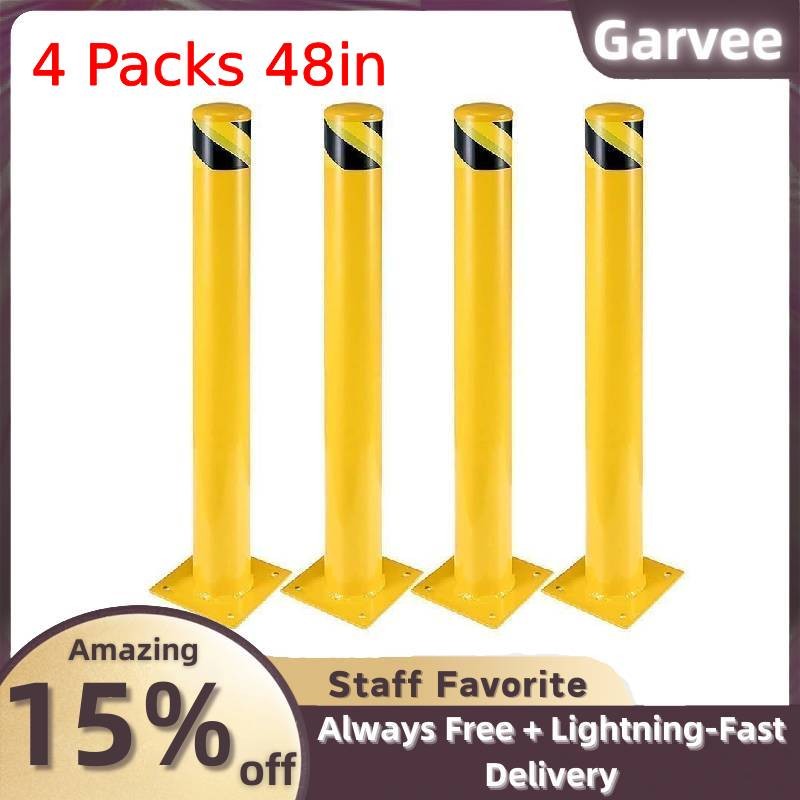 48in Yellow Steel Safety Bollard Post 4.5in Diameter 24 Anchor Bolts 4 Packs