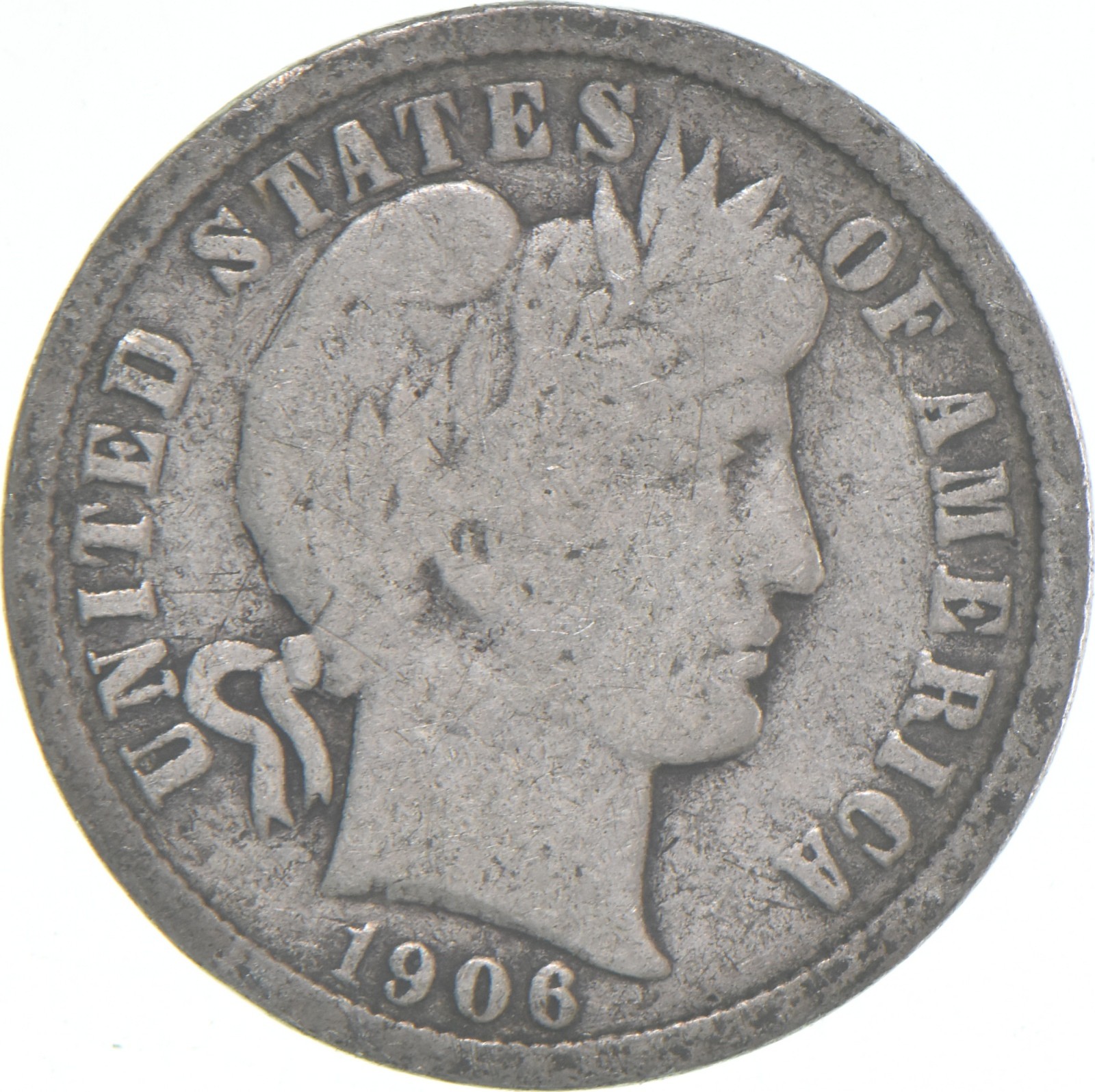 1906-P Barber Dime 90% Silver Average Circ